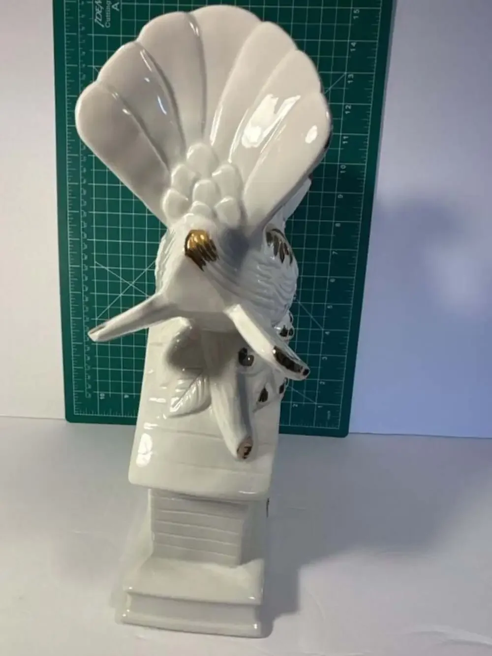 Vintage Eleco White Ceramic Mantel Clock with Love Birds Doves and Gold Trim